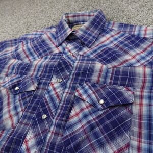 Wrangler Shirt Mens M Blue Plaid Western Pearl Snap Up Cowboy Rodeo Ranch Y2K